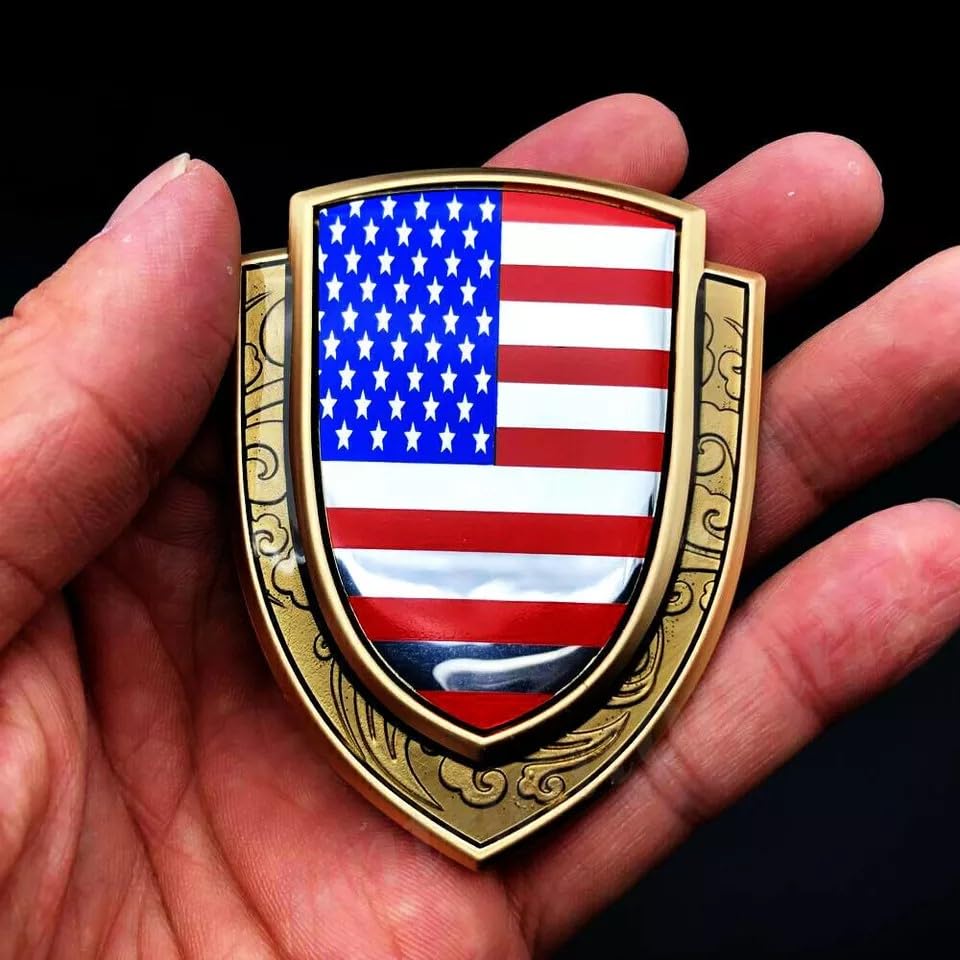 Image of 2Pc USA American Emblem 3D Metal Flag Car Emblem 3D Badge Decals Sticker (Blue Red Gold)
