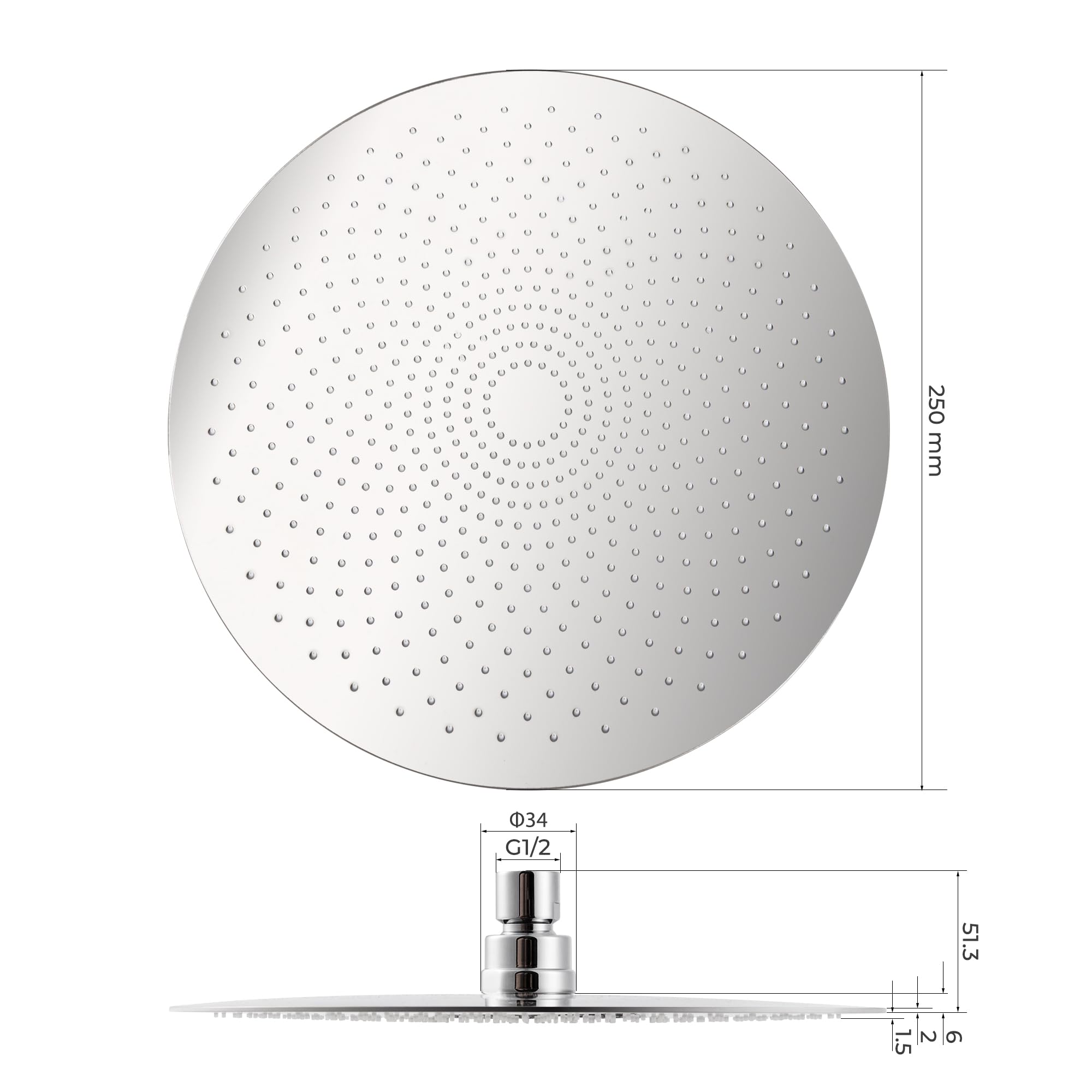 VANCOCO Soffione Doccia a Risparmio Idrico con 600 Ugelli Autopulenti, 25 cm in Soffione Doccia Fisso Acciaio Inossidabile 304 con Finitura a Specchio 8K