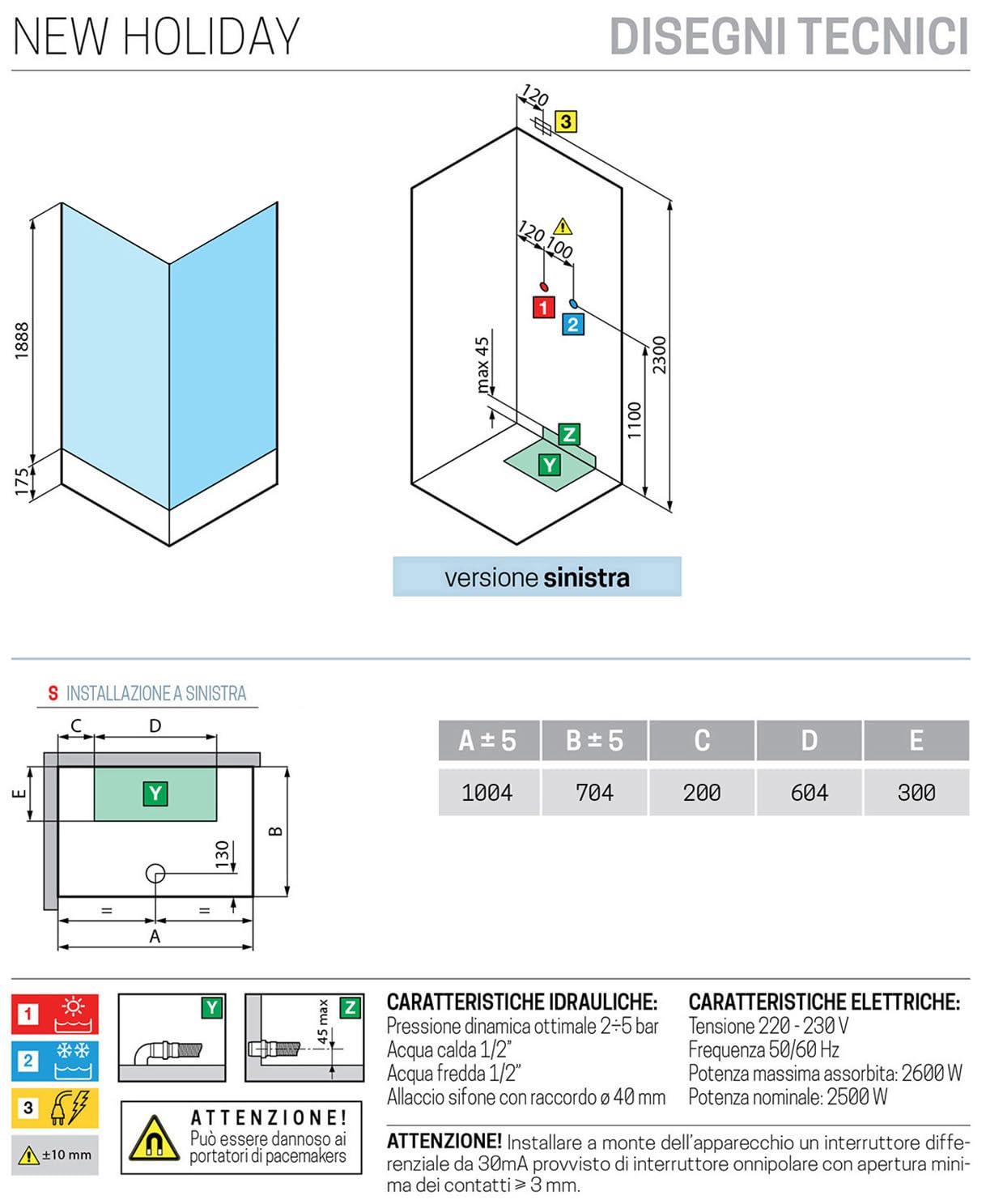 Novellini New Holiday 2P+F Idromassaggio 100x70 cm Cabina Doccia Multifunzione Apertura 1 Anta Scorrevole Seduta Sinistra Miscelatore Termostatico Vetro Trasparente Profilo Bianco Doccetta Alto 206cm