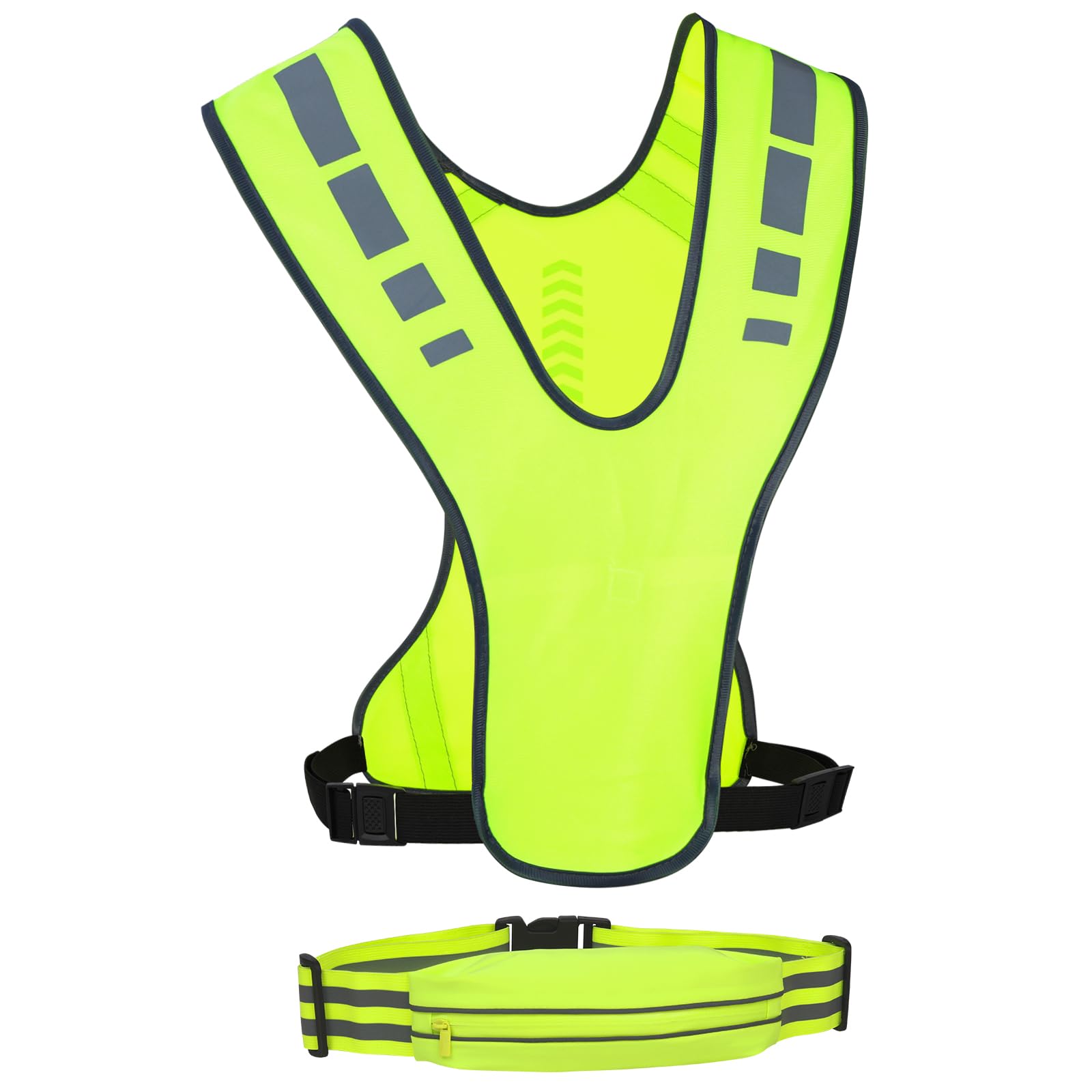 AYBUY Hi Vis Running Vest with Waist Bag, High Visibility Running Gears for Men Women, Top Reflector Safety Vest, Adjustable Breathable Reflectors Clothing for Jogging Hiking Cycling