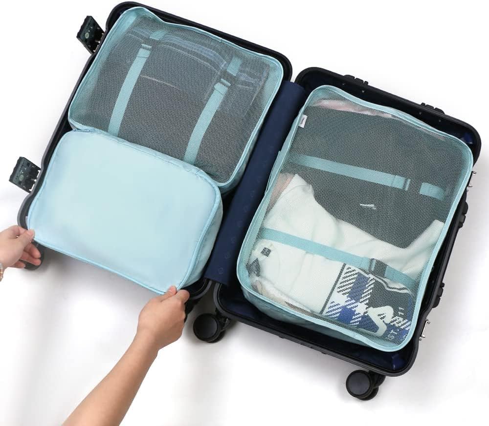 TS WITH TECHSUN 7 Pcs Travel Organizer Pouch Packing Cubes for Clothes Space Savers Bags Cosmetics/Underwear/Socks/Shoes Toiletry Bag Laundry Organiser (Nylon) (Skyblue) 3