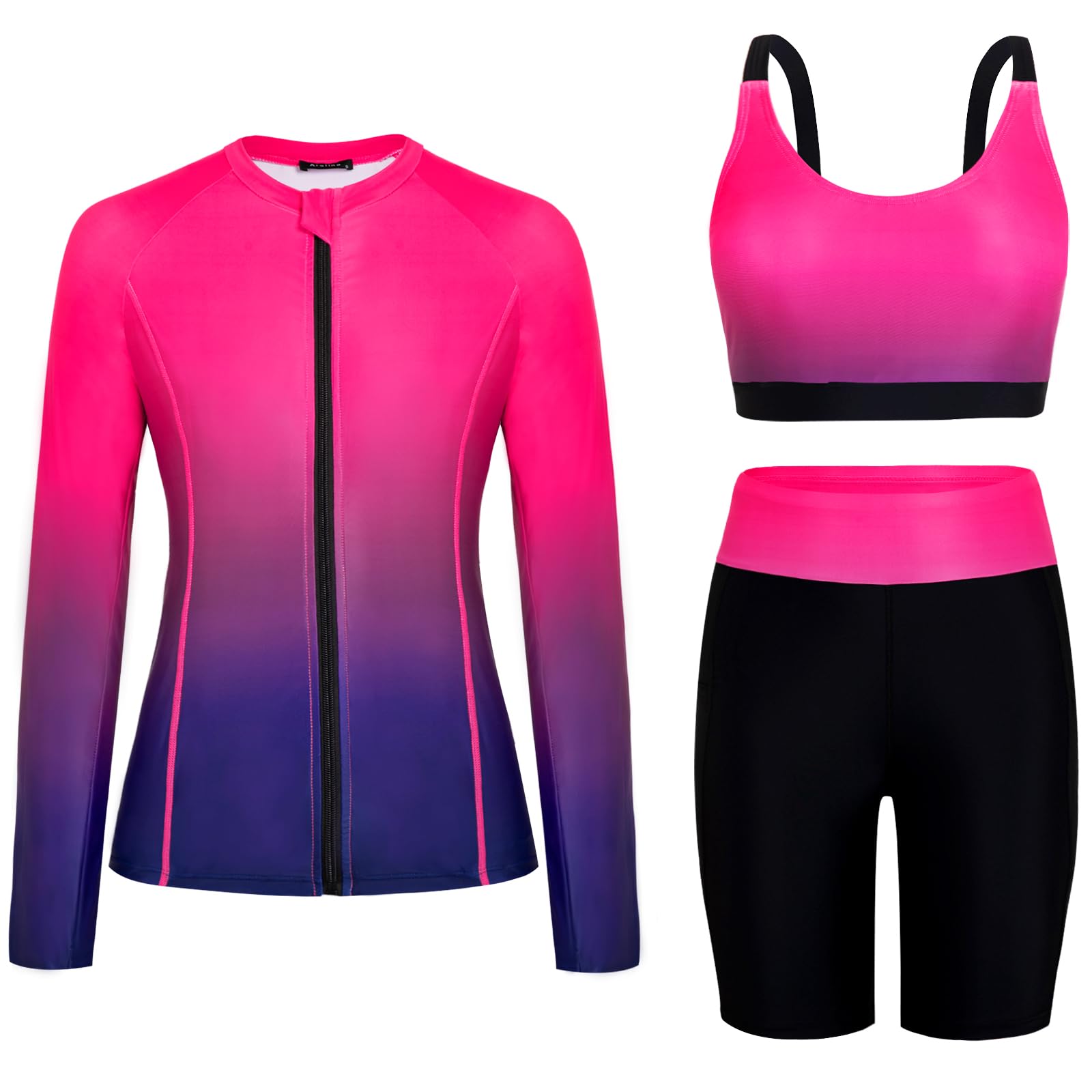 Arolina Womens Rash Guard Long Sleeve Swim Shirts Swimsuit 2026 Bathing Suit with Womens Swim Shorts & Two Pockets