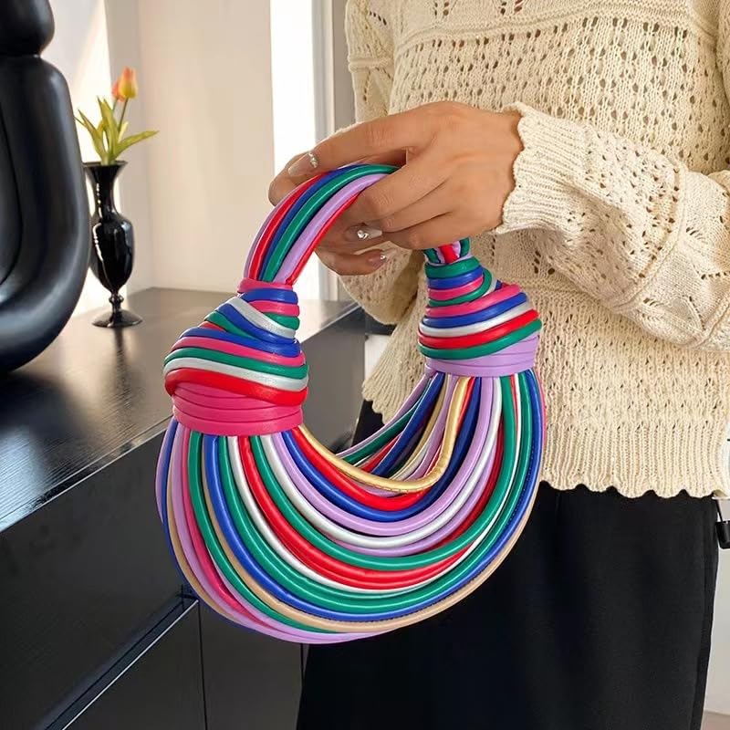 Image of Women Fashion Hand-woven Evening Clutch Bag Creative Noodles Underarm Hobo Top Handle Satchel Handbag For Party Wedding