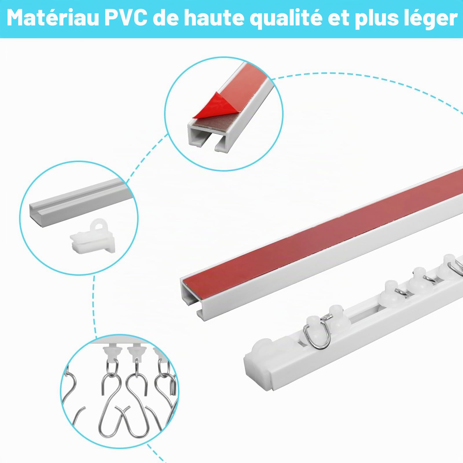 Rails à rideaux, Tringle à Rideau Adhésive, 3 Meter Rail de Rideau Sans Perçage, peut être Utilisé sur les Plafonds et les Murs, Convient à la Maison, au Bureau, à la Caravane
