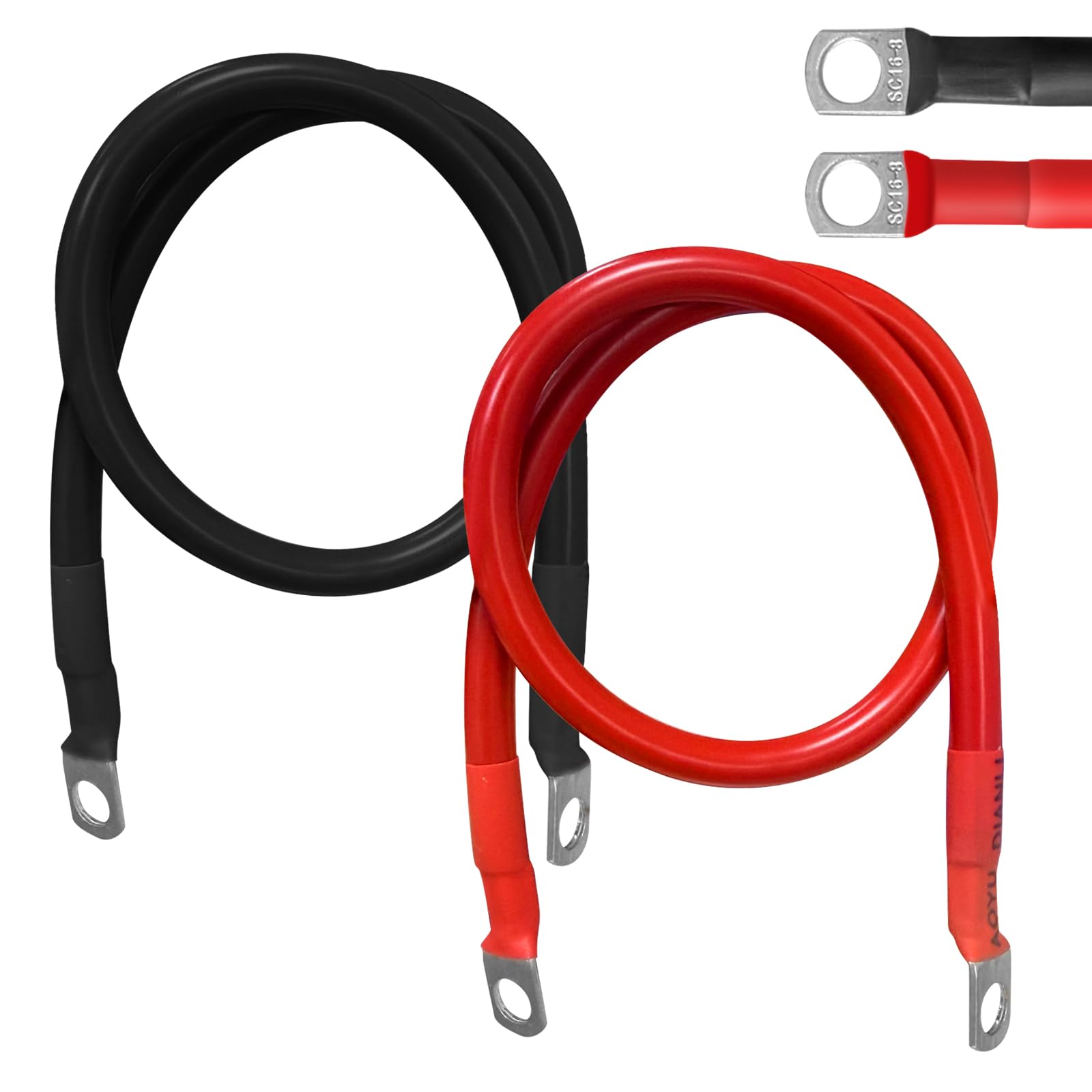 2 cavi batteria 16 mm² 50 cm 5 AWG cavo di massa 12 V cavo di prolunga per auto con capicorda ad anello M8, per auto, camion, moto, camper, marino, cavo di collegamento a batteria da 16 mm²