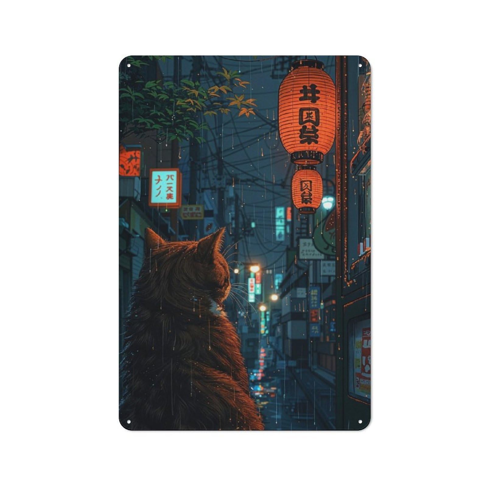 Junmoney Little Cat In Tokyo Tin Wall Sign 30X20cm, Country Style Bistro Wall Plaque For Coffee Bar, Kitchen, Bistro Or Tea Corner