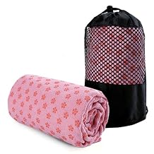 Yoga Towel, Hot Yoga Mat Towel - Sweat Absorbing Non-Slip for Hot Yoga, Pilates and Workout, 24x72 inches with Grip Dots Pink