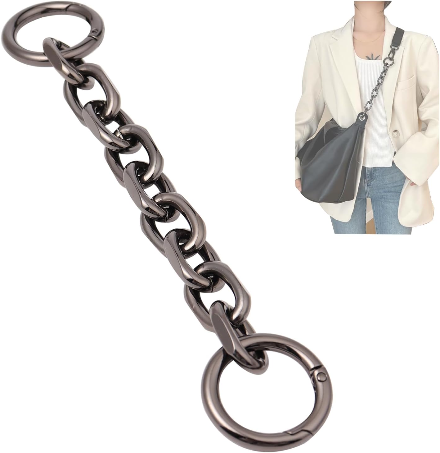 Purse Strap Extender Extension Chain for Hobo Handbag，Metal Chain Strap Extender Replacement for Crossbody Bag，No-Punch Bag Modification Accessories (Gunmetal 7.5Inches)