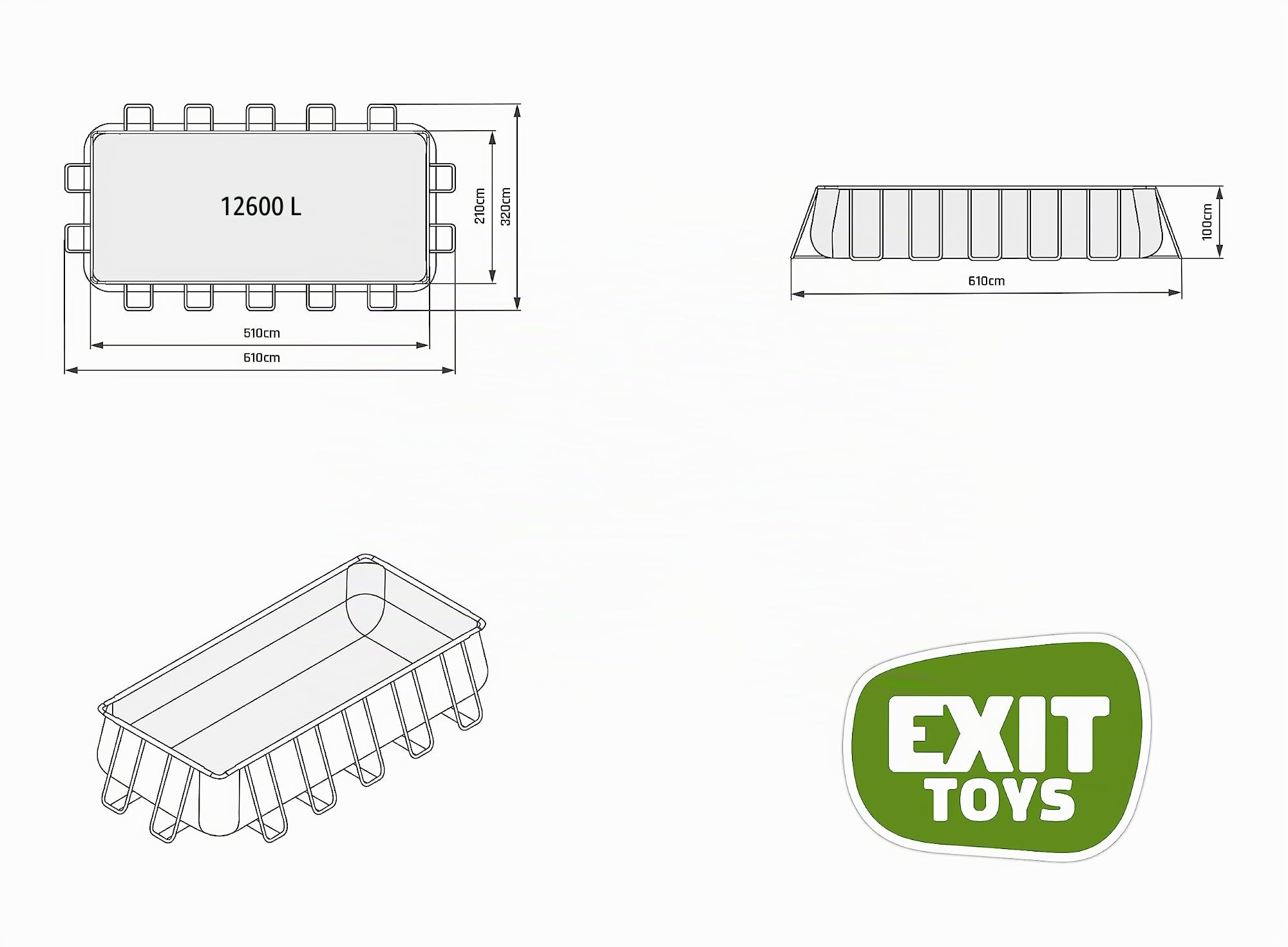 EXIT Toys Piscine Hors Sol Tubulaire Rectangulaire 540 x 250 x 100 cm avec Pompe Filtrante – pour Familles et Enfants – Cadre en Acier – TÜV CE en 16582 – Wood – Marron