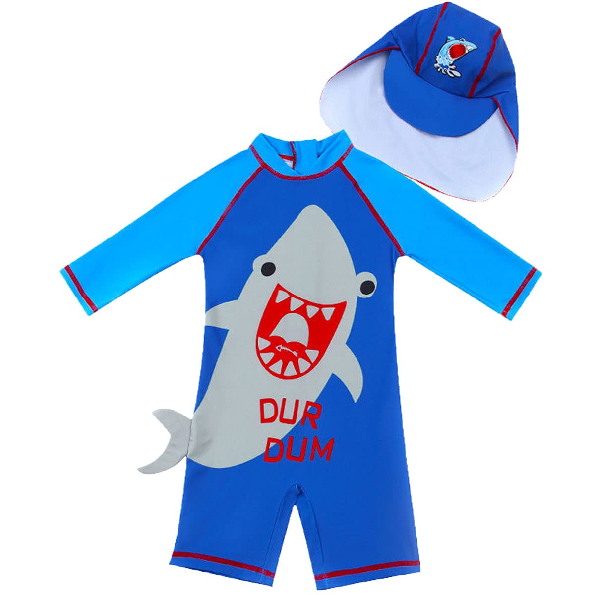 Boys Swimsuit Set with Cap,Sun Protection Cartoon Animals Shape Swimwear Kids Swimming Costume (Sapphire Blue1, 100)