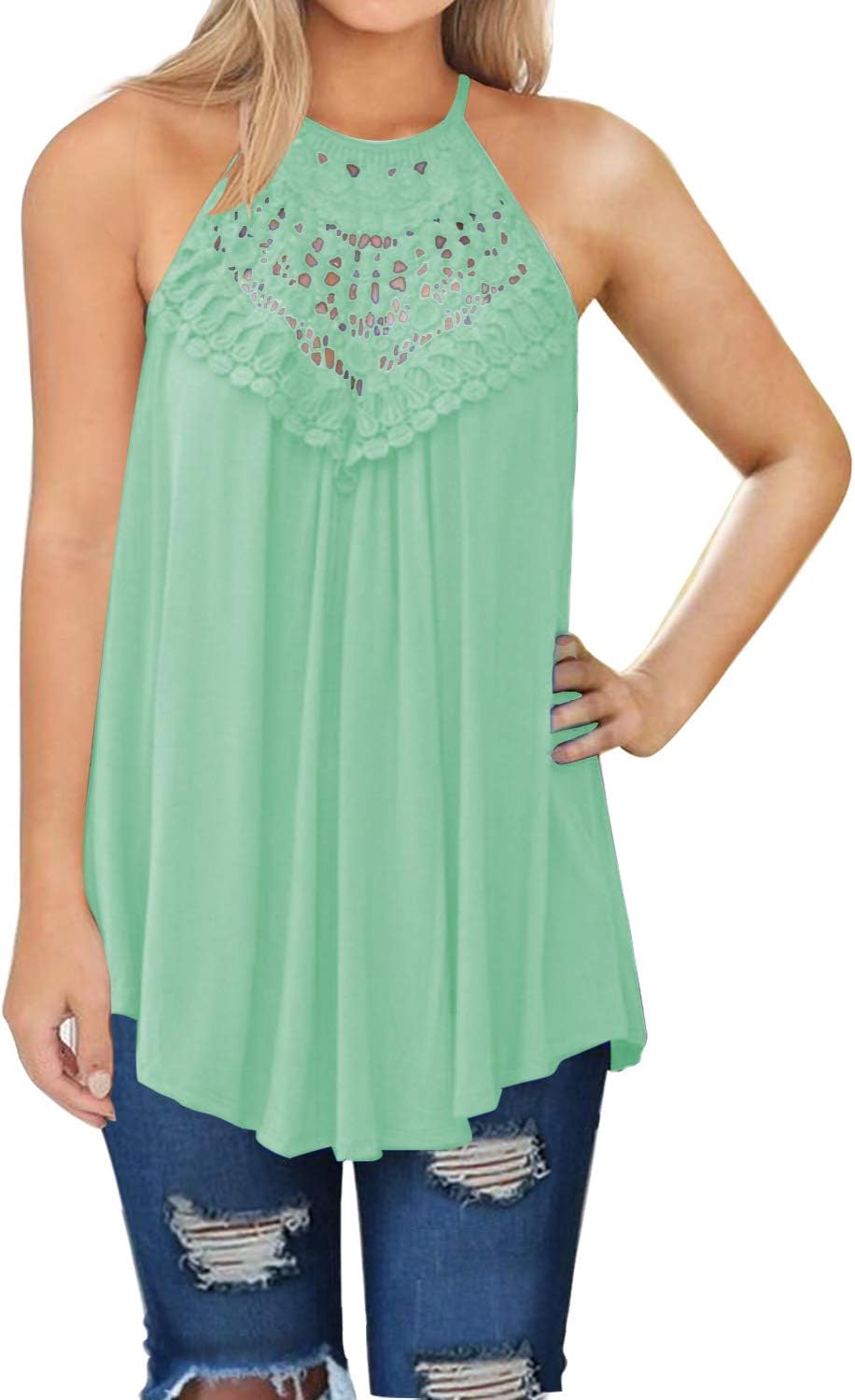 Womens Summer Casual Sleeveless Tops Lace Flowy Loose Shirts Tank Tops