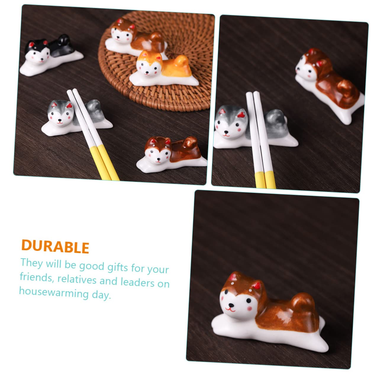 STOBAZA 4Pcs Cute Dog Ceramic Chopstick Holder Whimsical Spoon Rest for Kitchen Table Decor Charming Tableware Stand for Utensils present for Housewarming Celebrations