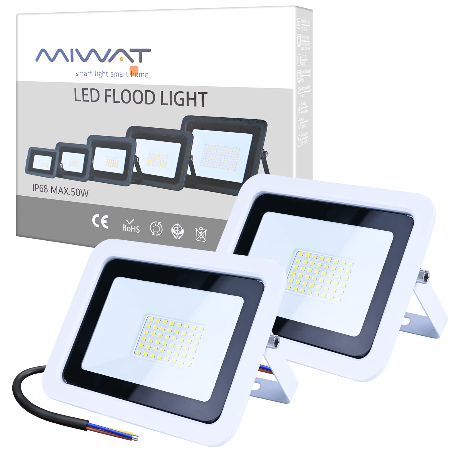 MIWATT LED Strahler Außen 2 Stücke, 50W LED Fluter, Superhel