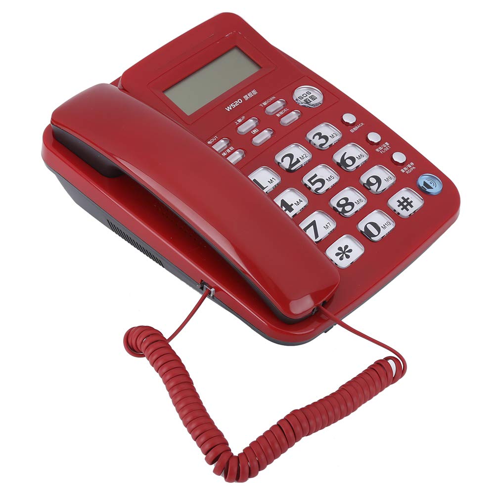 Telefono Fisso con Filo, Telefono Fisso Vivavoce da Tavolo, Telefono cablato, Display LCD, Supporta l'identificazione del chiamante, Sveglia per Ufficio/casa/Lavoro/Camera degli Ospiti (Rosso)