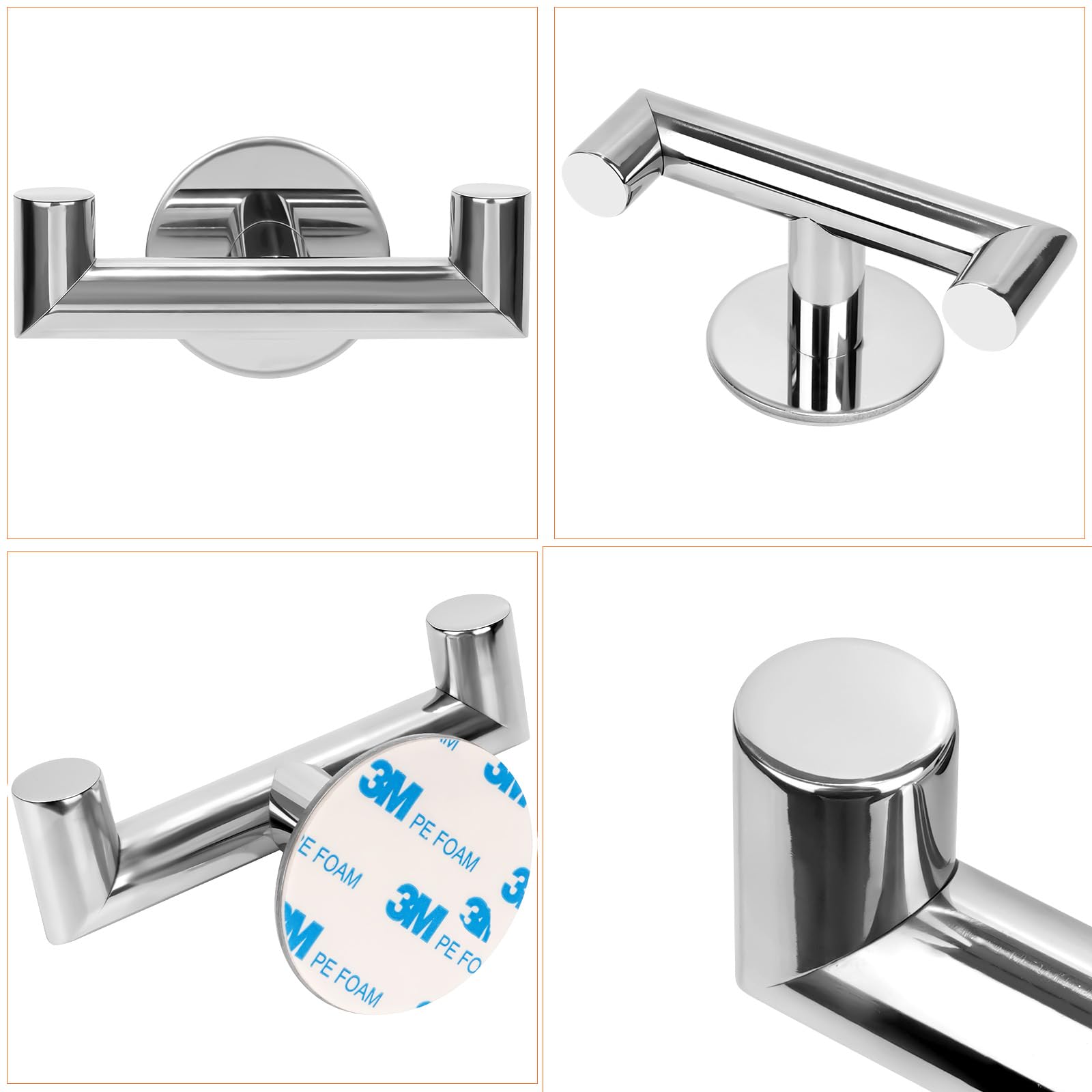 YUET Ganchos Doble Adhesivos para Pared, 2 Piezas Soporte de Pared para Toallas de Baño Albornoz Trapos, Acero Inoxidable, Colgador sin Taladrar Cocina, Cromado