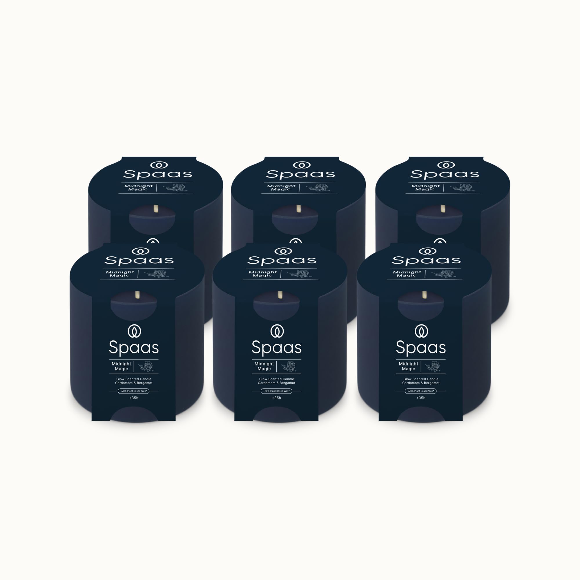 Spaas 6 candele profumate Glow ± 35 ore, Midnight Magic, Cardamomo e Bergamotto