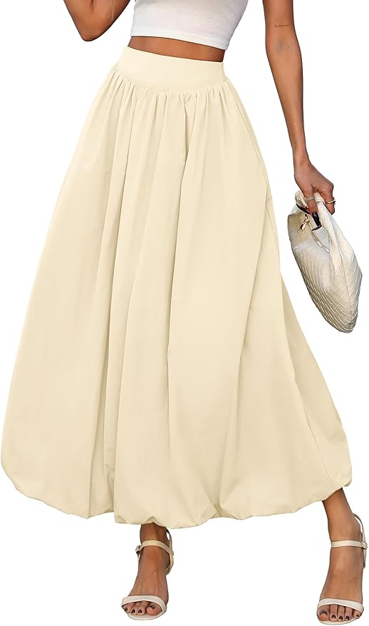 ELLEVEN Women's Bubble Maxi Skirt with Pockets