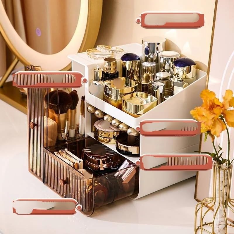 Rangement Maquillage Boîte de Rangement cosmétiques Grande capacité, organisateurs, Commode Bureau, étui Maquillage Anti-poussière(Style B)