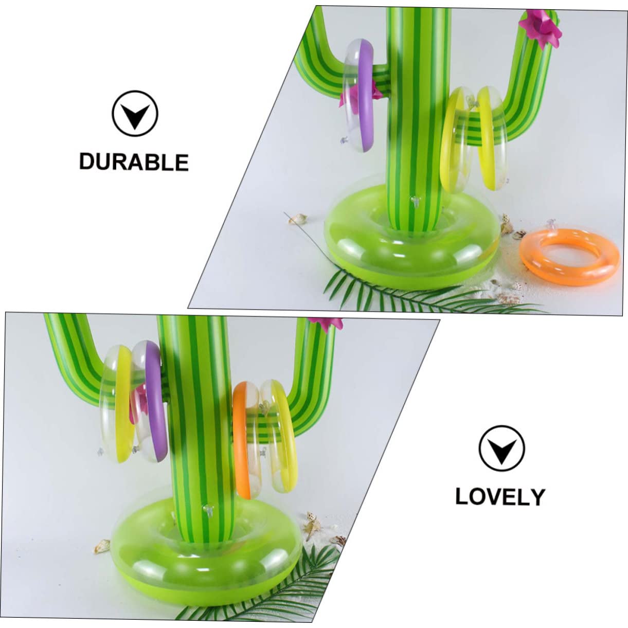 1 Ensemble Jeu Anneaux Gonflables Cactus de Plage Anneaux à Lancer Accessoire de Fête et Durable Vert