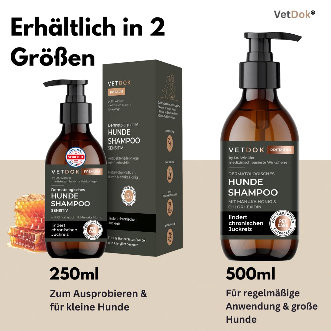by Dr. Winkler dermatologisches Hundeshampoo – Fellpflege Hund mit Manuka-Honig & Chlorhexidin – für alle Hunderassen, Welpen & speziell Allergiker – 250ml