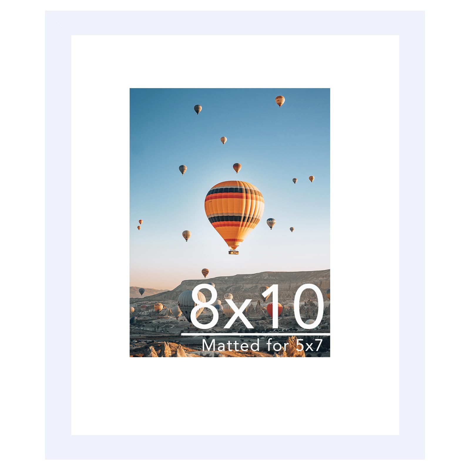 JCJMY 8x10 Picture Frame White with 5x7 Mat for Wall Hanging or Tabletop, Display Photo 5x7 with Mat or 8x10 without Mat, 8 by 10 Gallery Poster Photo Frame with Shatter Resistant Plexiglass, White