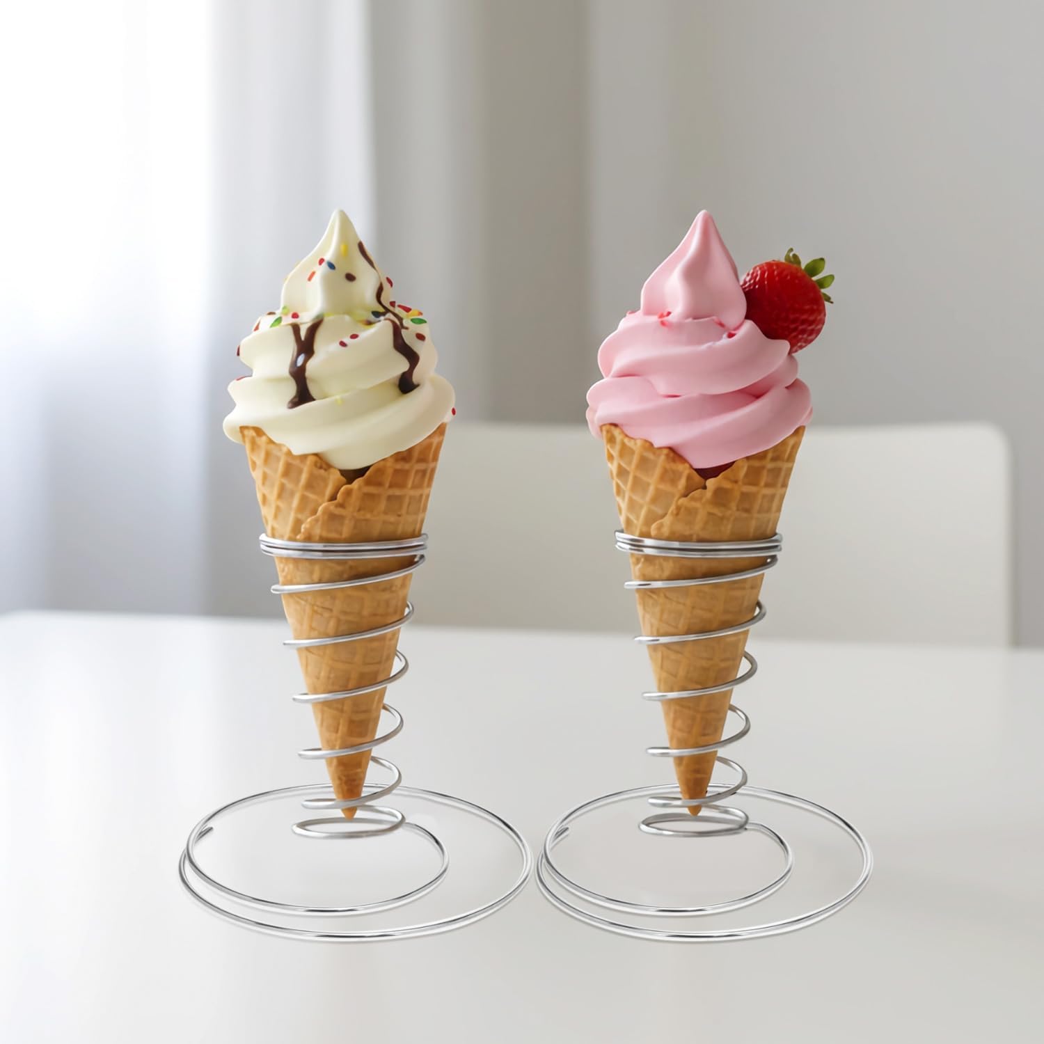 QWORK Ice Cream Cone Holder, 2 Pack 304 Stainless Steel Pizza Cone Holder for Cones, Cakes, Sushi