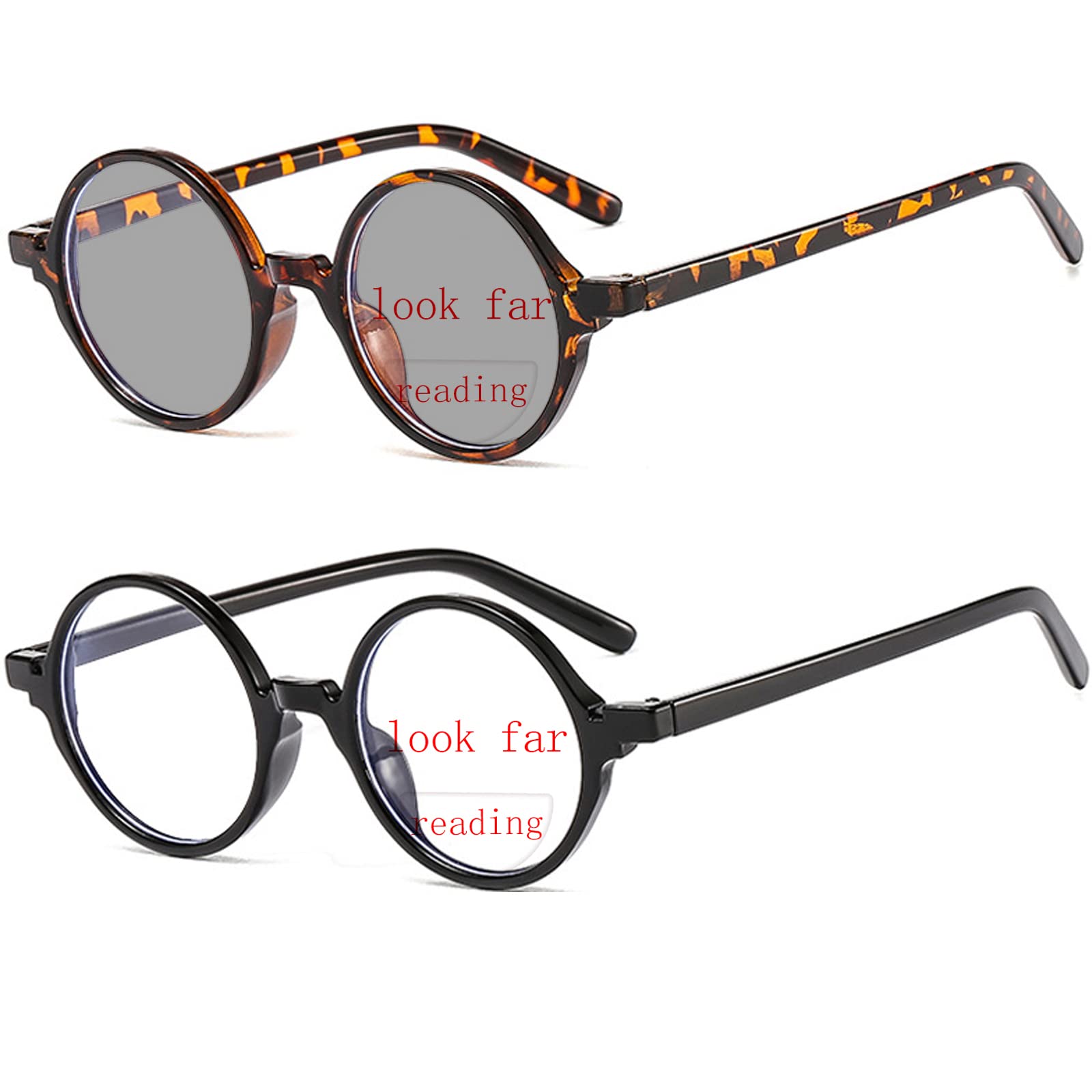 mincl Transition Sunglasses Photochromic Bifocal Reading Glasses Men Women 2 pairs Fashion Light Far and Near Round Reader