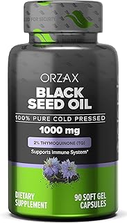 ORZAX Black Seed Oil Capsules, 90 Days Supply, 2% Thymoquinone, Non-GMO, Gluten Free, Cold Pressed Black Cumin Pills, Nige...