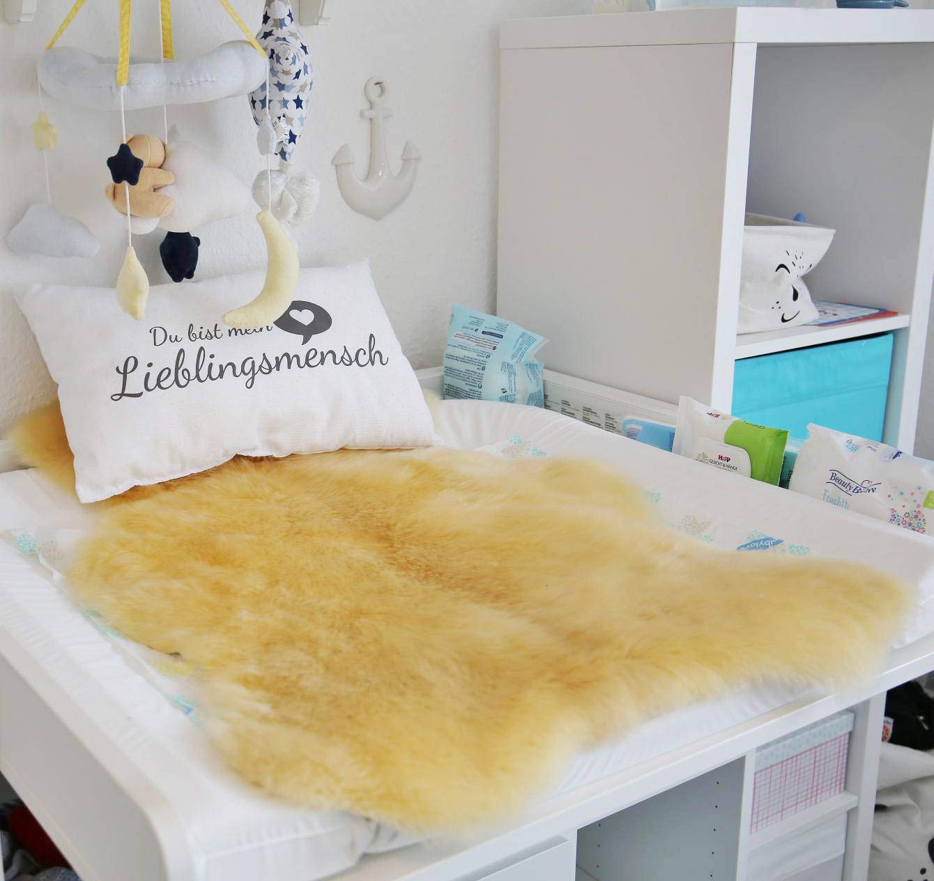 Echtes Merino Lammfell geschoren 90-100 cm Krabbelunterlage Buggy Kinderwagen Babybett Naturform waschbar