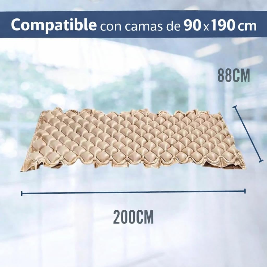 SY-200 Colchón Antiescaras de Aire Alternante con Compresor de Bajo Ruido (30-35 dB) – Cama 90 cm (88x200 cm) – Dispositivo Médico para Pacientes Encamados – Prevención de Úlceras por Presión