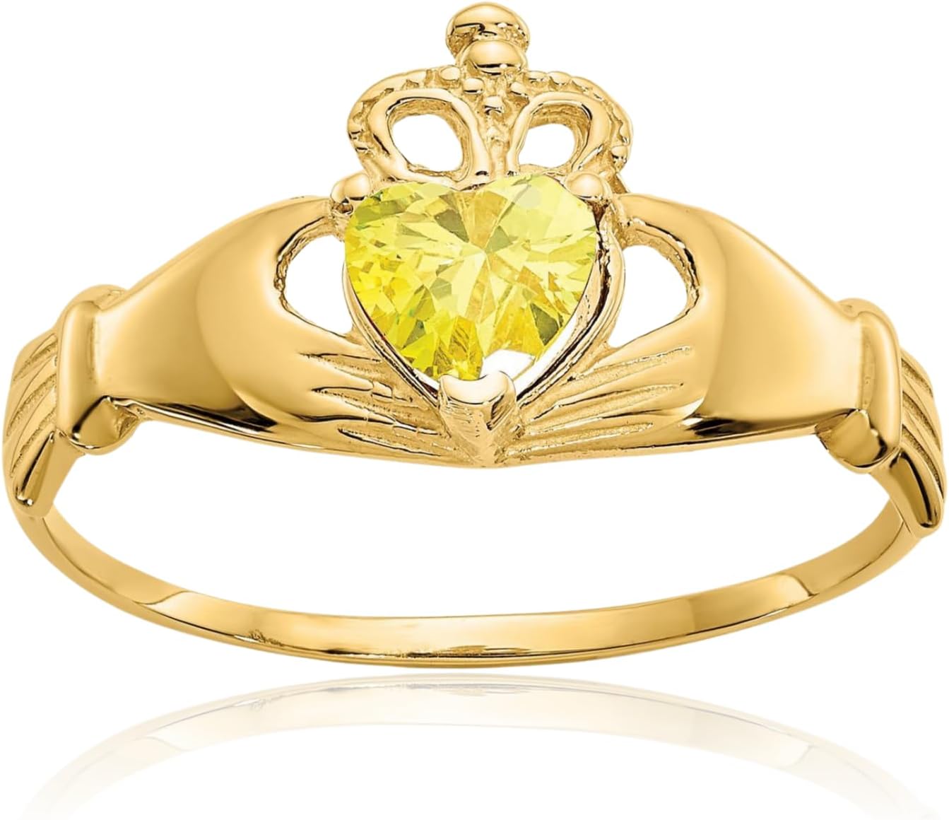 IceCarats 14K Solid Yellow Gold 0.50 carat Yellow Cubic Zirconia Extra Wide Celtic Claddagh Promise Ring 23mm Band Heart Cut, Prong Set