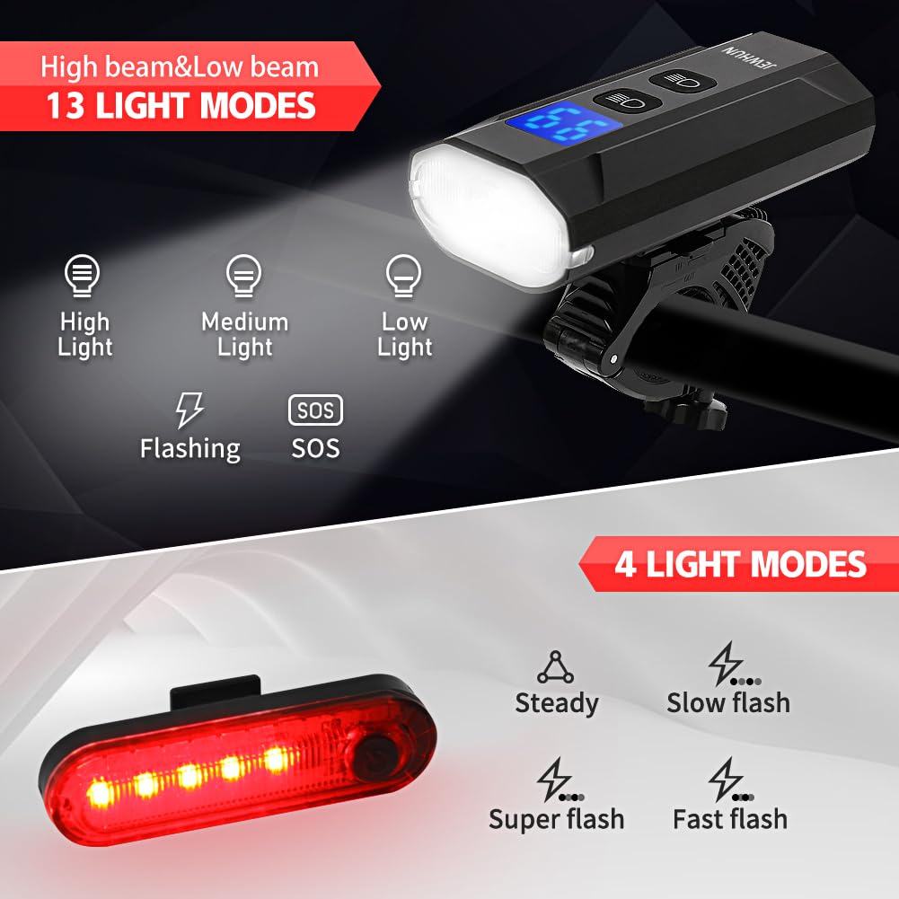 1200 lumens, 3 lumières LED pour vélo à monter la nuit, lumière de vélo super brillante avant et arrière, lampe torche rechargeable par USB, 13 modes d'éclairage étanches pour vélo