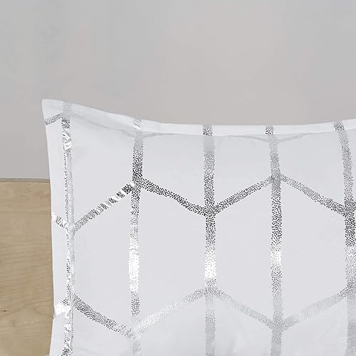 Miniatura 7 de Intelligent Design Raina - Juego de edredón tamaño matrimonialqueen, microfibra suave, moderno juego de cama geométrico metálico, 5 piezas de ropa