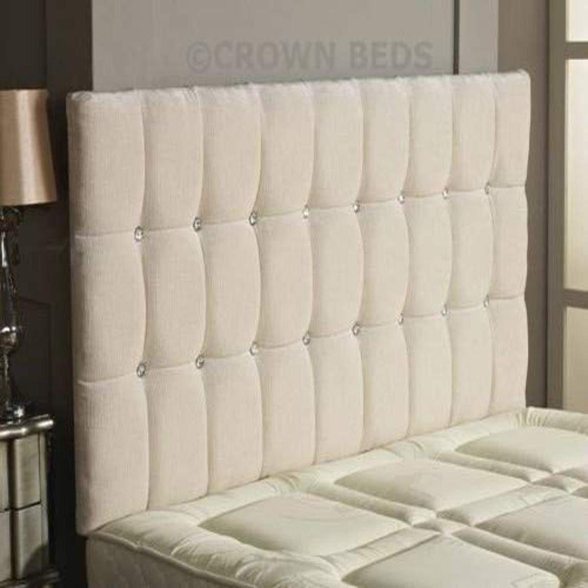CROWNBEDSUK Omega diamante chenille headboard in 2ft6,3tf,4ft,4ft6,5ft,6ft (4FT6 DOUBLE, Ivory)