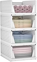 mechdel Plastic Foldable & Stackable Closet Basket/Clothes Storage Rack/Almirah Space Organizer For Cupboard/Mounted Closet Systems/Wardrobe Organizer For Storage/Clothe Rack (White, 4PCS)