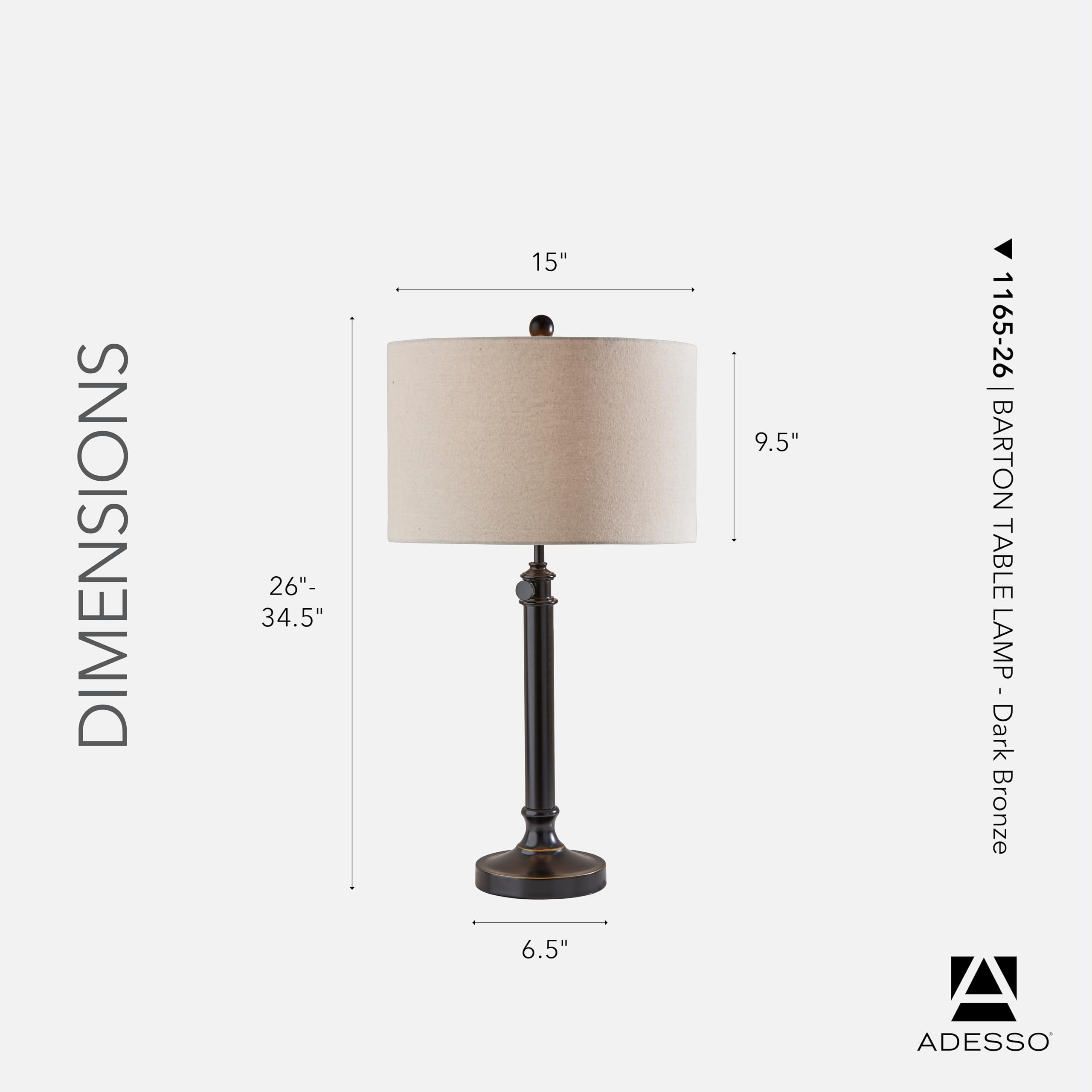 Adesso Antique Bronze Table Lamp with Oatmeal Linen Shade