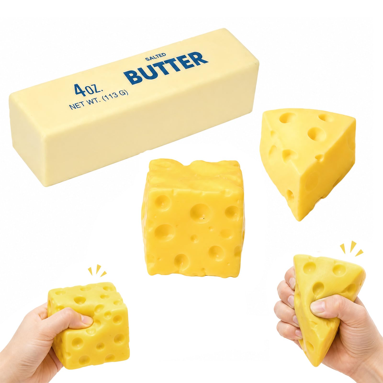 3pcs Cheese Squishy Supplies Butter Soft Fidget Supplies Cheese Shape Cube Item Cute Birthday Gifts for Women Men Home Office for Adults Friends Gifts for Women Squishy Sensory Item