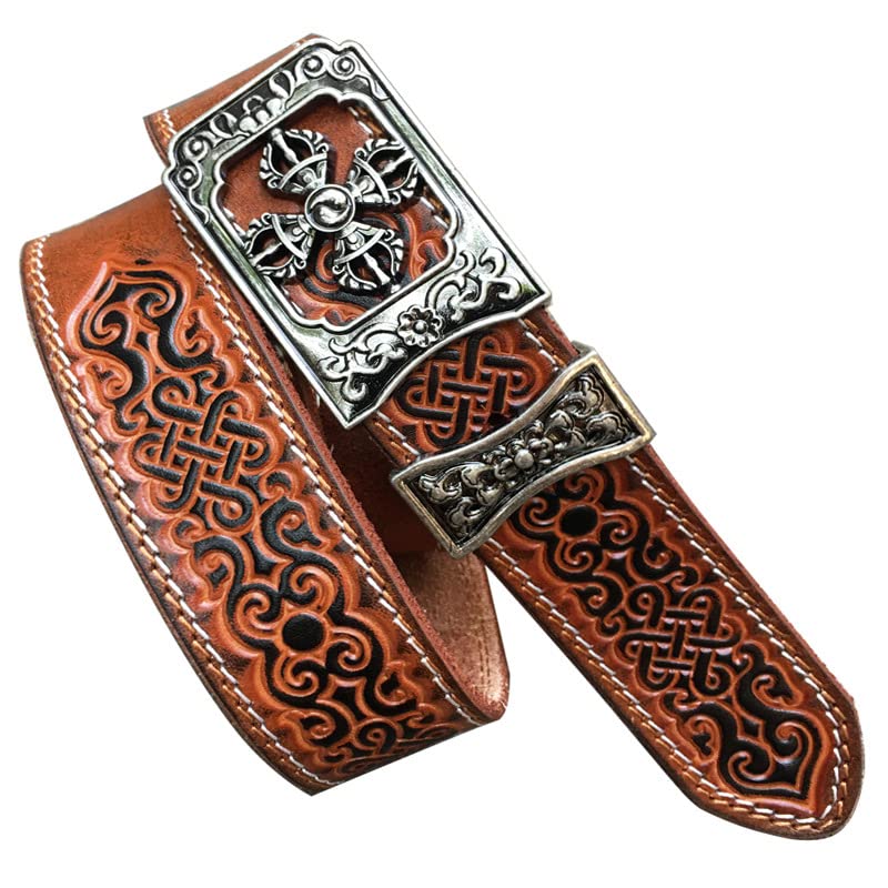 Ceinture western en cuir véritable fait main avec boucle gravée pour homme