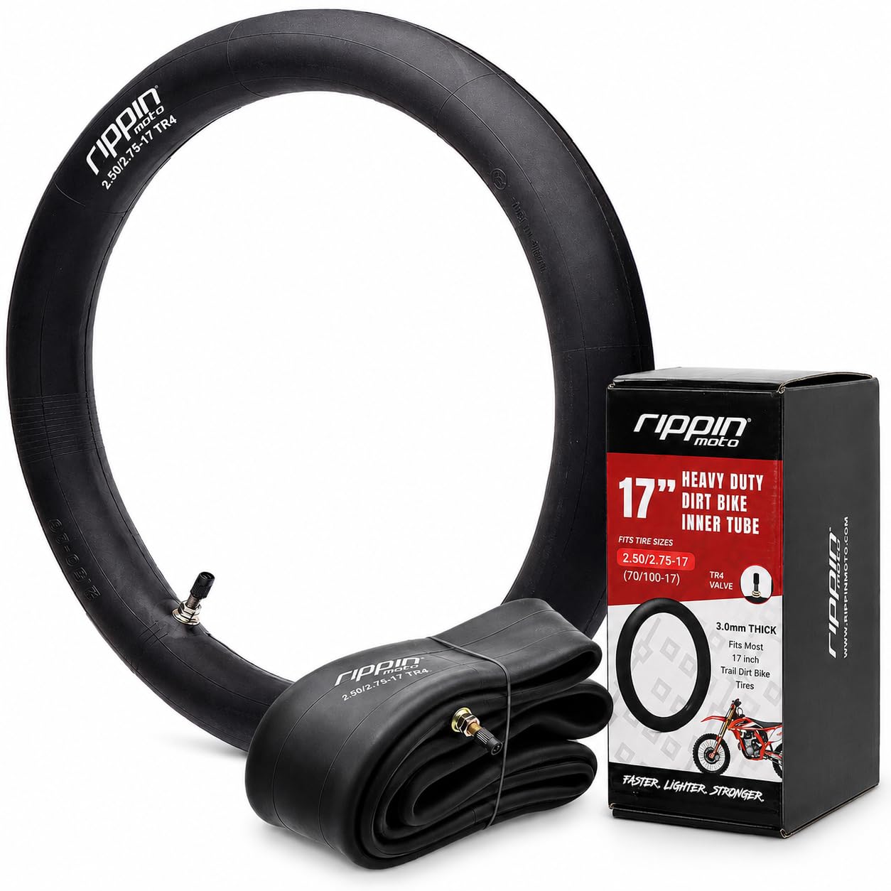 Rippin Moto 70/100-17 (2.50/2.75-17) Motorcycle Inner Tube, 3mm, TR4 Valve