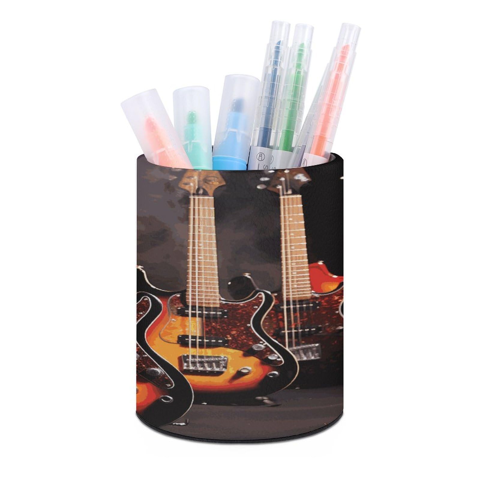 FekiLoot Cool Electric Guitar Pen Holder Personalized Desktop Pencil Holders Case Office Accessories Container Box for Round Pen Cup Desktop Organizer Makeup Brush Holder Caddy Storage