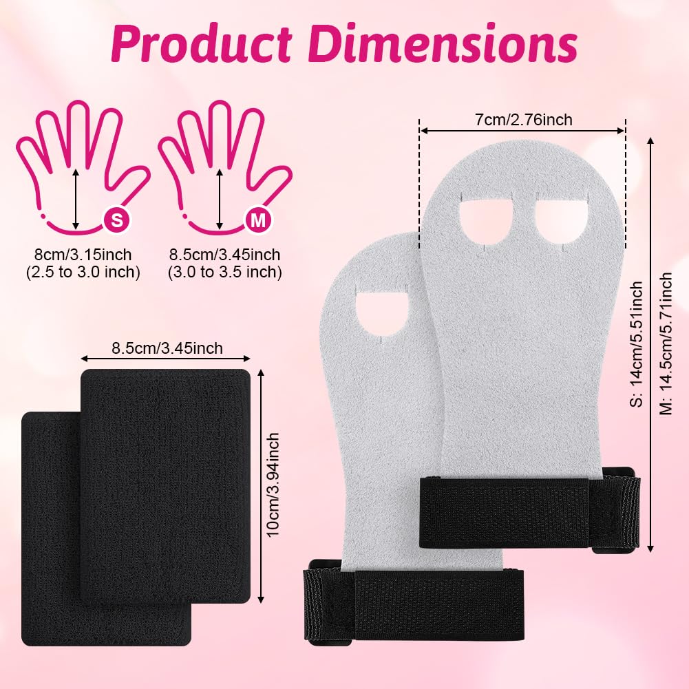 DiULi 2 Paires Gants de Gym + 2 Paires Poignets de Sport, Maniques Gymnastique Enfant avec Bracelets, Protection Paumes Anti-Ampoules, Cuir Vachette, pour Barre, Traction, Crossfit, Yoga, Noir-M - 3