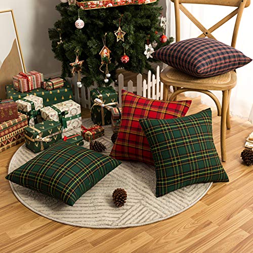 Image of AQOTHES Christmas Plaid Decorative Throw Pillow Covers Green 18x18 Inches