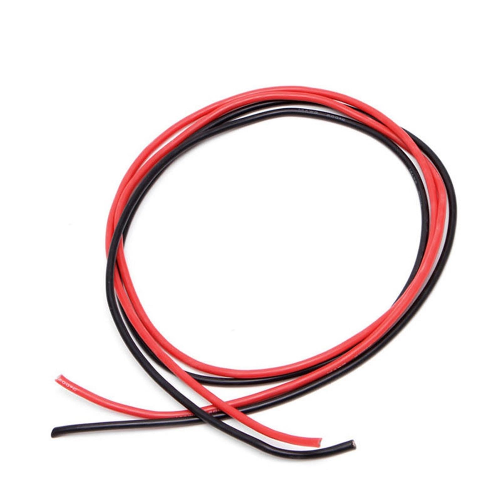 Outdoor Extension 1 Meter Red and 1 Meter Black Flexible Silicone Electrical Wire 10AWG 14AWG 16AWG Soft Cable Copper Stranded Wire Solar sheathed(Size:12 AWG)