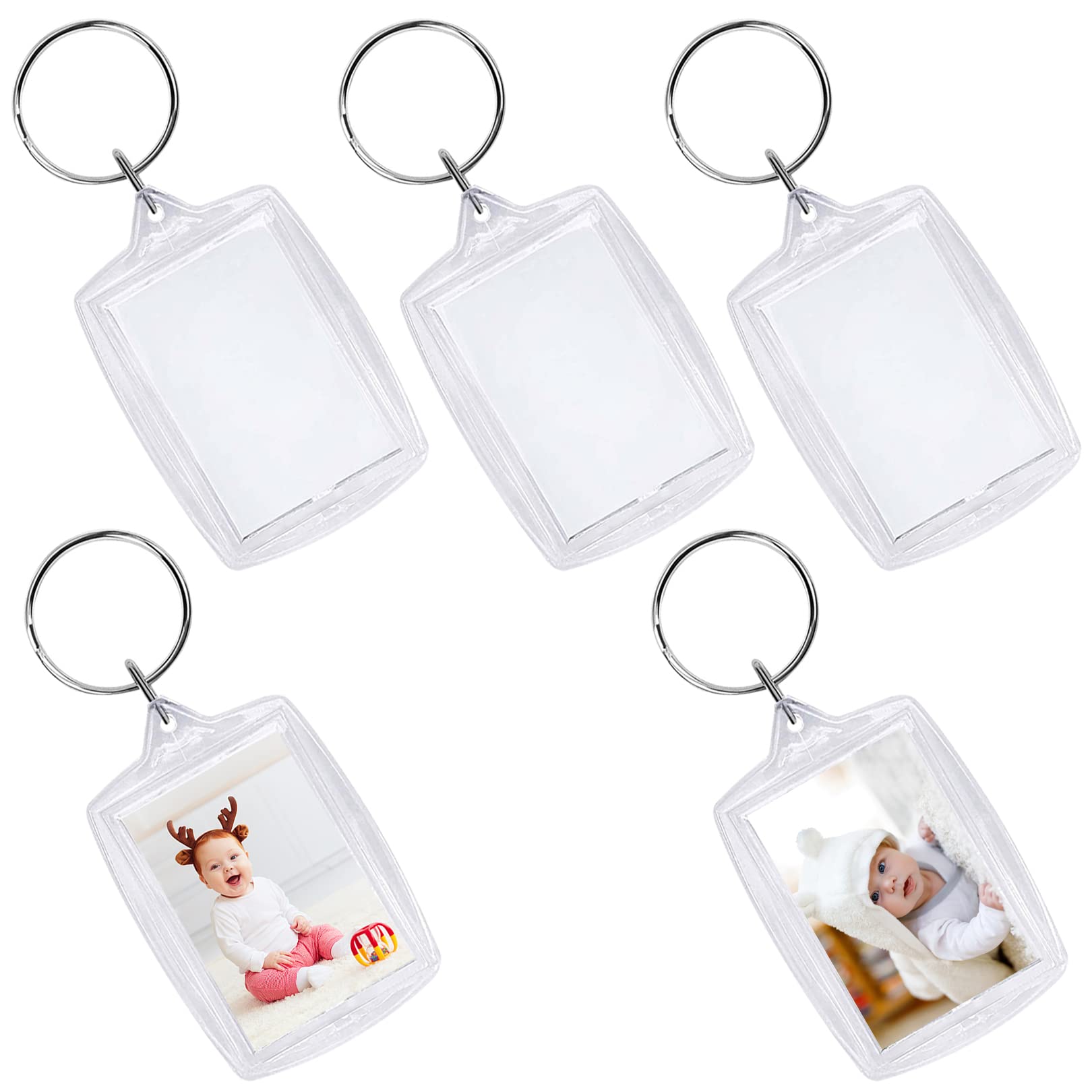 Photo Keyring 5 Pcs Double Sided Blank Picture Keychain Personalised Photo Key Fob,Blank Acrylic Photo Insert Keychain,Photo Keyring with Split Ring for Family Friends Photo Crafting Gift(Clear)