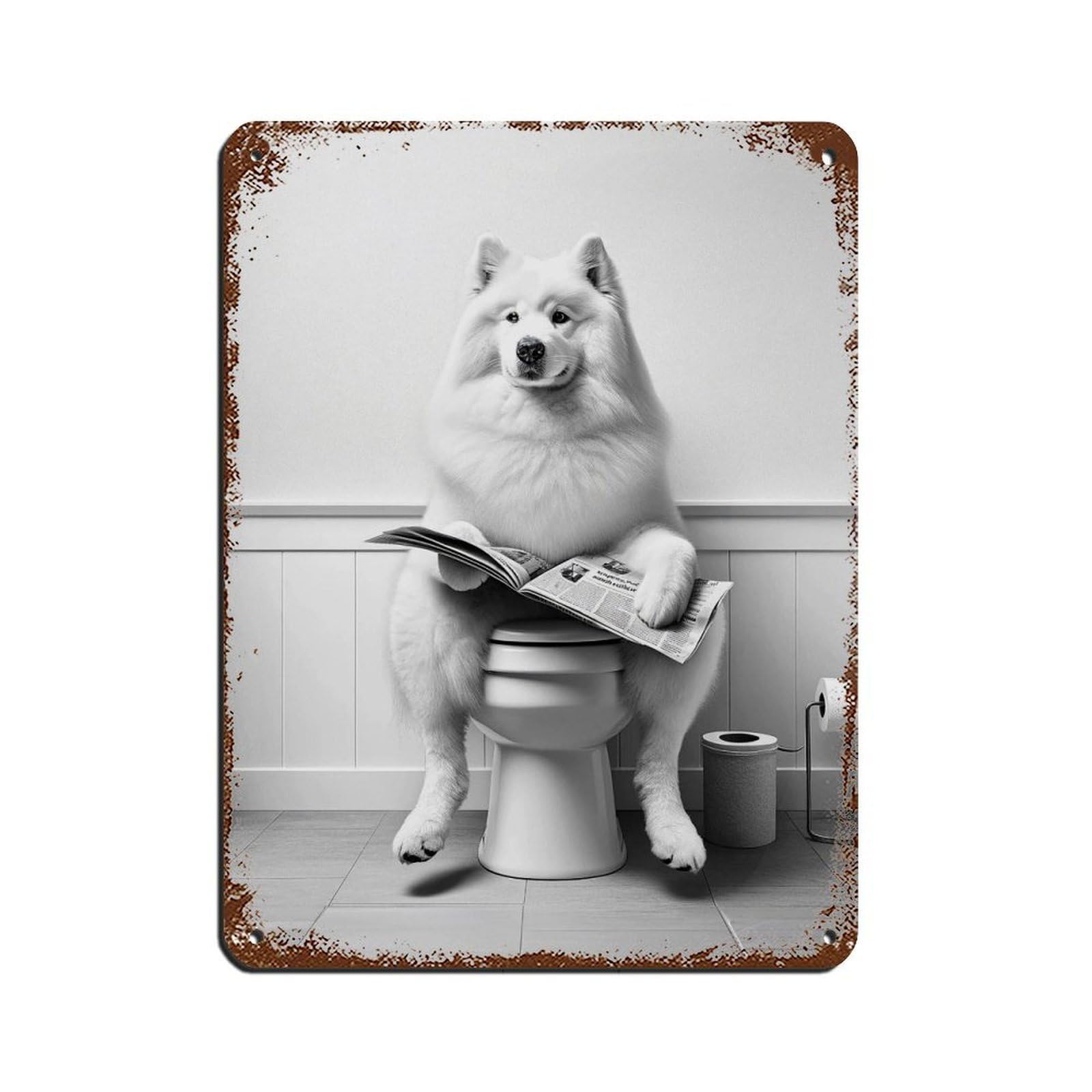 Lxwnze 30L X 40W Cm Samoyed, Funny Bathroom Decor Tin Sign Vintage Metal Pub Club Cafe Bar Home Wall Art Decoration Poster Retro 12X16inch(30X40cm)