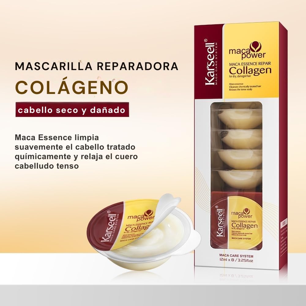 Karseell MACA CARE SYSTEM Zestaw 8 Masek do Włosów Kolagen Monodozy 12ml + Serum Olejek Arganowy 50ml Olej Kokosowy Karite Głęboka Regeneracja Intensywne Nawilżenie Antifrizz Włosy Suche Zniszczone