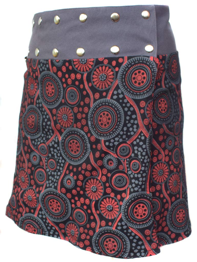 LITTLE KATHMANDU Jupe en Coton Courte Réversible avec Boutons-pression et Poche Amovible Motif Floral pour Femme