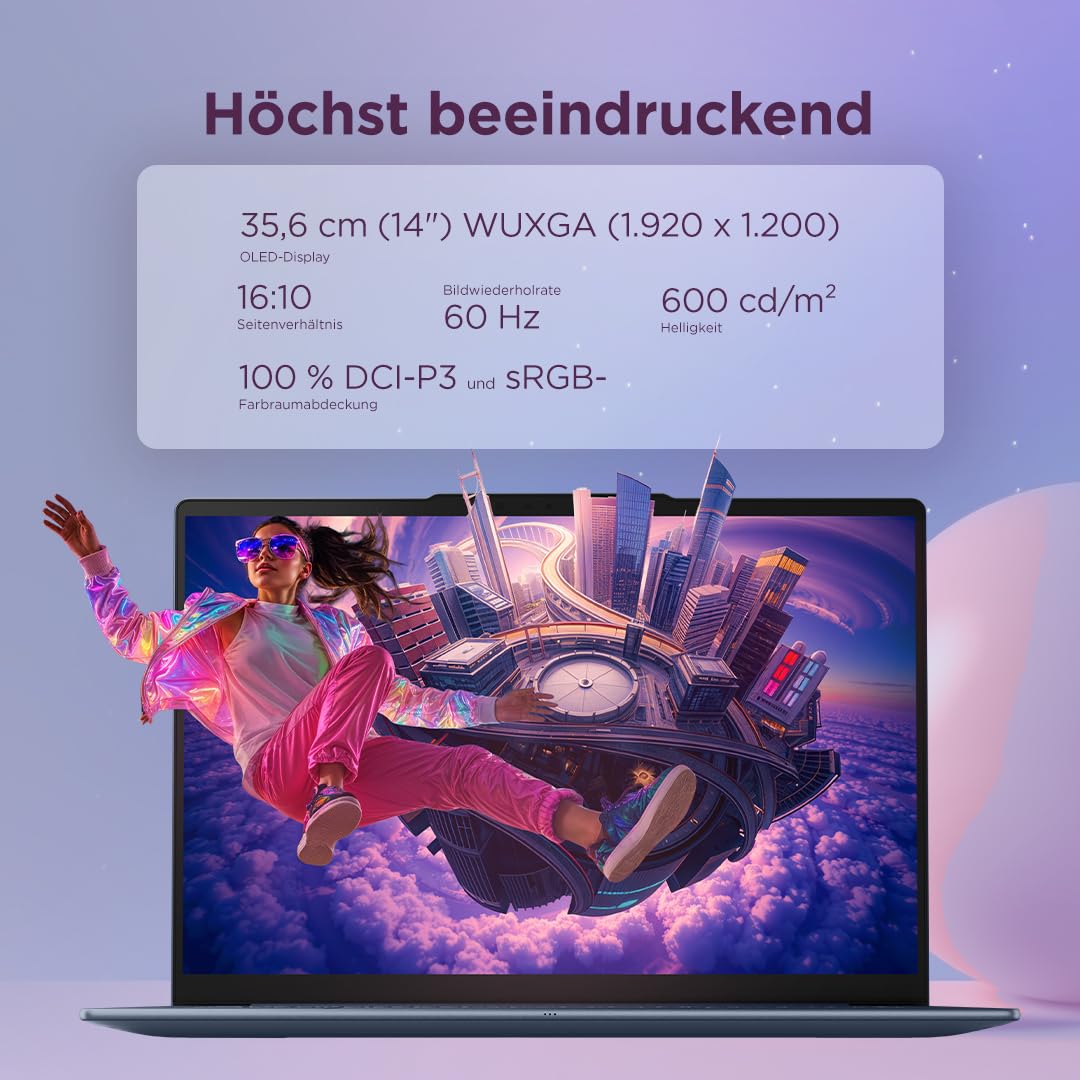 Lenovo Yoga Slim 7X Laptop | 14" WUXGA OLED Display | Snapdragon X2 Plus X2P-42-100 | 16GB RAM | 1TB SSD | Qualcomm Adreno Grafik | Windows 11 | QWERTZ | Cosmic Blau | 3 Monate Premium Care