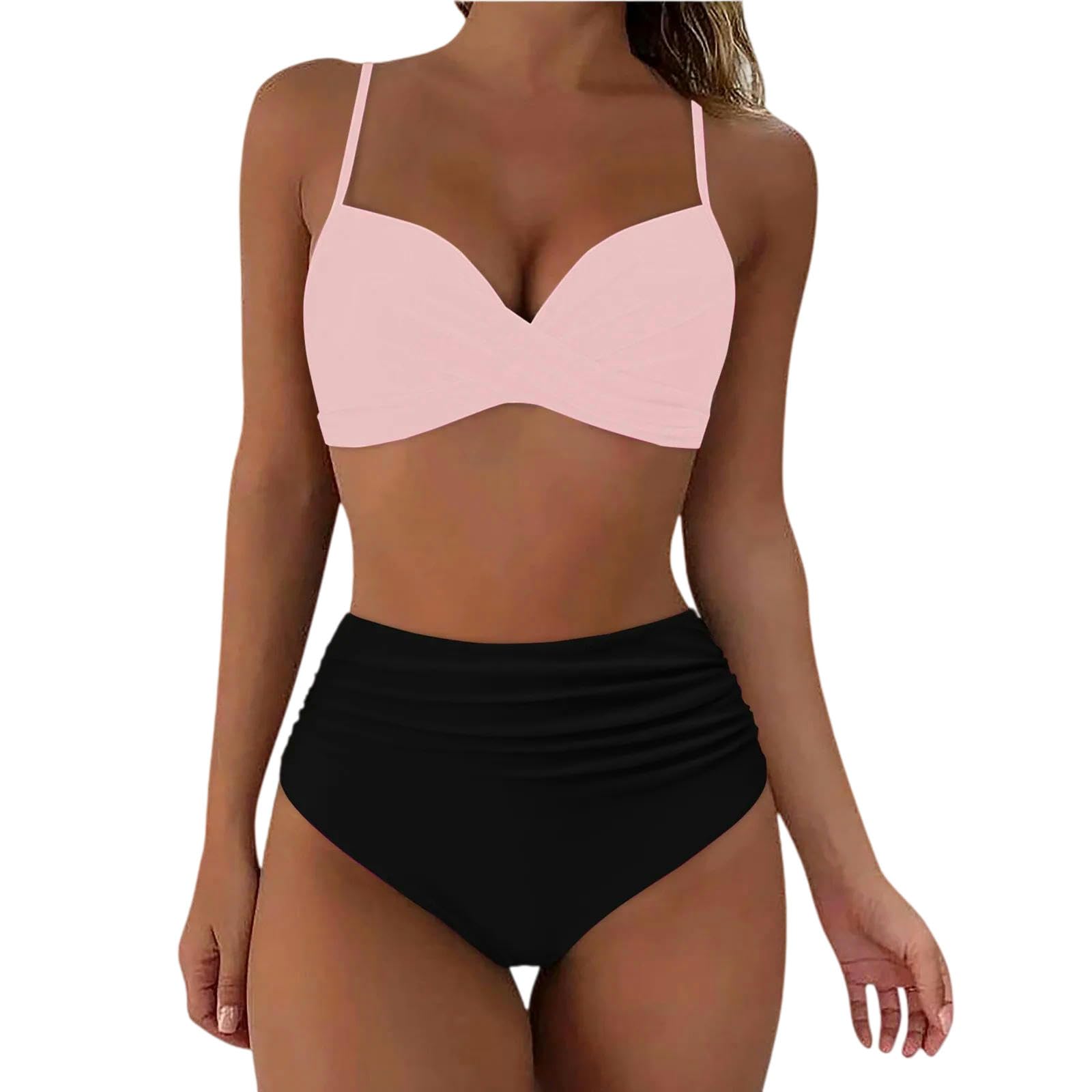 Damskie bikini Twist z bawełny poliamidowej | Twist Push Up i dół z wysokim stanem kontrolującym brzuch