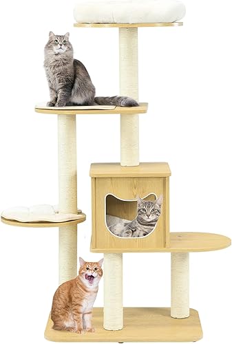 Miniatura 1 de PETSITE Árbol para gatos de 53 pulgadas de alto, torre moderna de madera para gatos con postes rascadores de sisal, condominio para gatos,